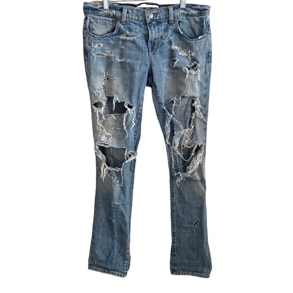 J brand Jeans Womens 26 Nimes Ripped Distressed Destroyed Medium Wash Stretch - Picture 1 of 11